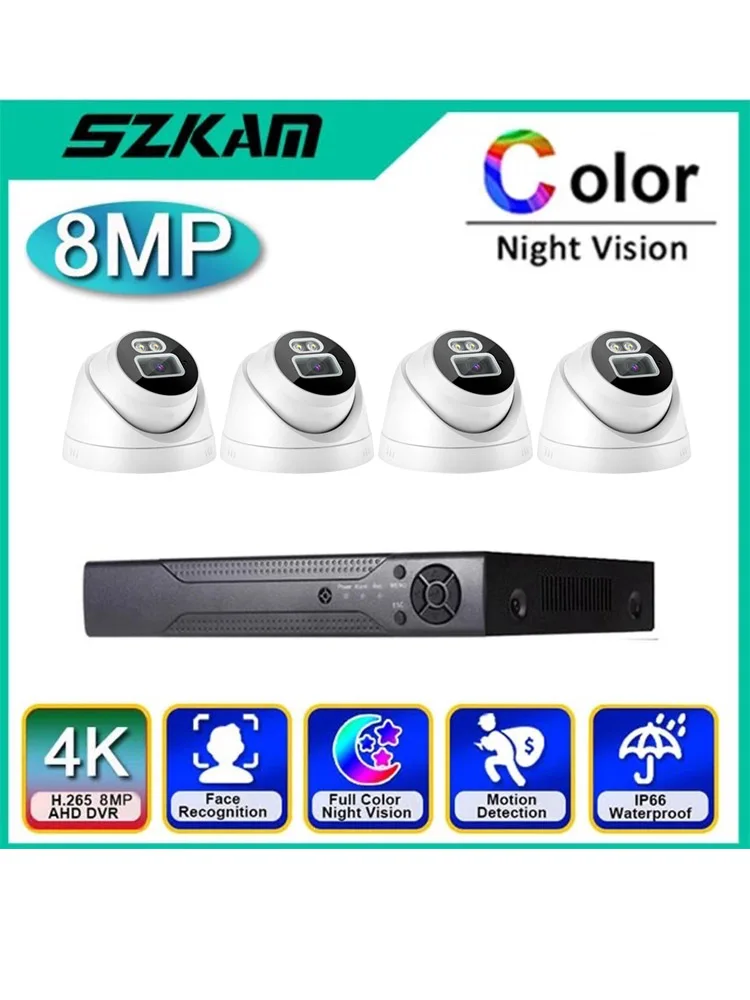 

Face Detection Playback 4CH 4K 8MP AHD Dome Camera 8MP DVR Kit Full Color Night Vision Surveillance CCTV System Indoor Security