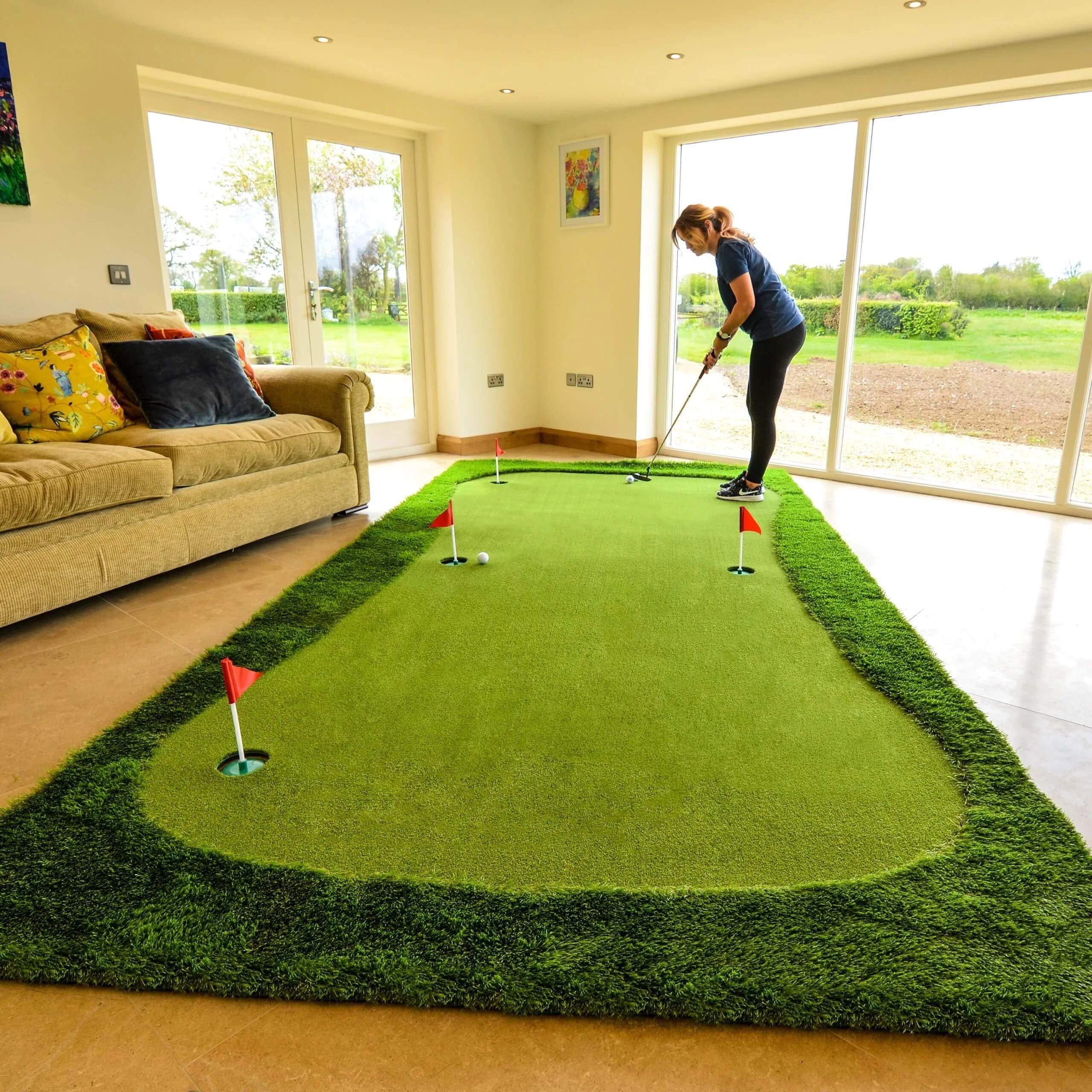 Golf Course Outdoor Indoor Golf Practice Mat Putting Training Mat Portable Large Size Golf Putting Green With Flag