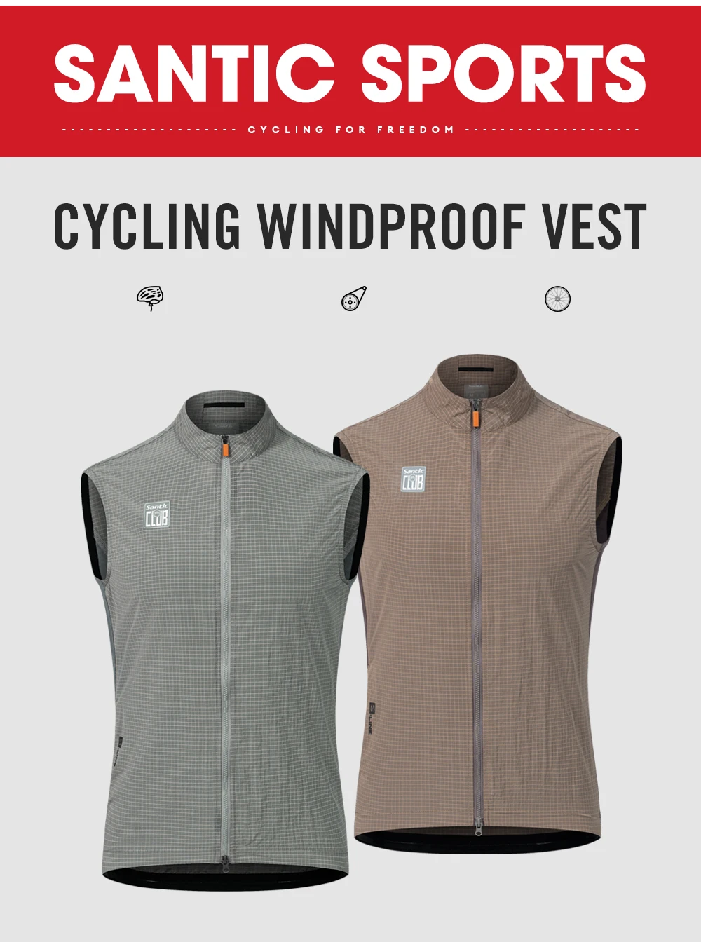 Santic Herren-Fahrradweste, winddicht, leicht, Fahrradweste, ärmellos, Fahrradbekleidung für Damen und Herren, WZ24C07048 – Detail 2