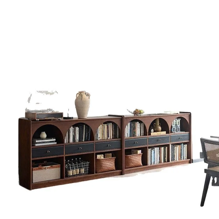 

French retro half wall bookcase Internet celebrity solid wood short bookshelf living room display cabinet storage locker