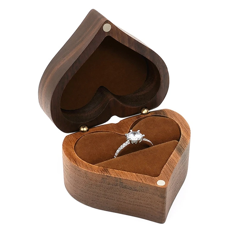 

Heart-Shaped Ring Box Wooden Ring Jewelry Box Romantic Wedding Ring Holder Engagement Ring Box Proposal Anniversary