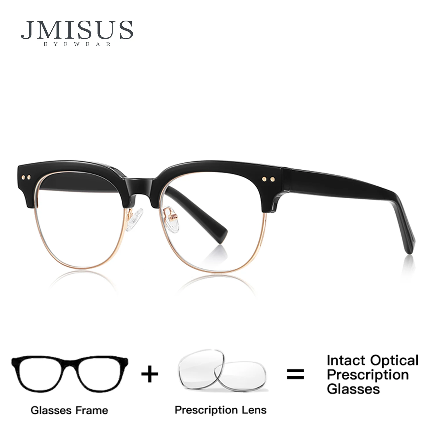 

﻿JMISUS New Arrivals Round Prescription Glasses Man Custom Rivet Design Business Progressive Eyewear Rotundity Optical Eyeglass