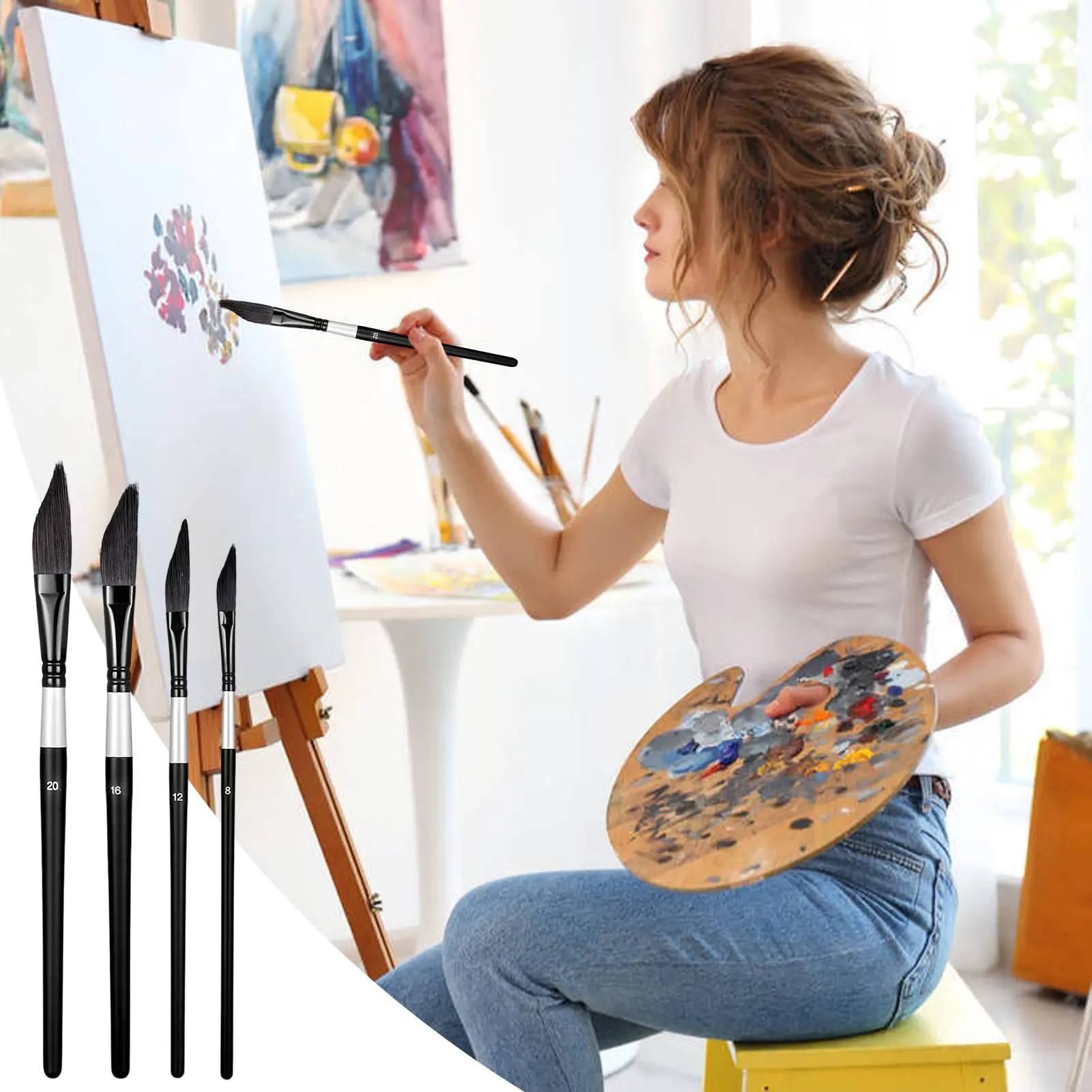 

Painting Brushes 4-Piece Ergonomic Handle Paintbrush Artist Paintbrushes For Acrylic For Oil Watercolor Canvases Rock Body Face