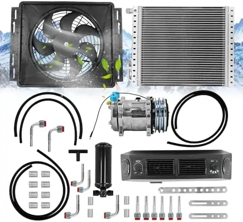 

Universal 12V A/C System 18000BTU for Cars, Trucks, RVs - SD508 Compressor, Condenser, Evaporator & Kit