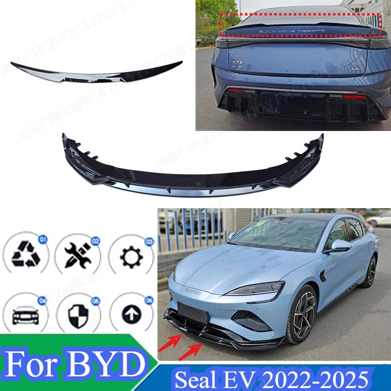 Front Bumper Lip Spoiler For BYD Seal EV 2022-2025 Car Lower Lip Protective Splitter Rear Trunk Wing Trunk Top Body Accessories
