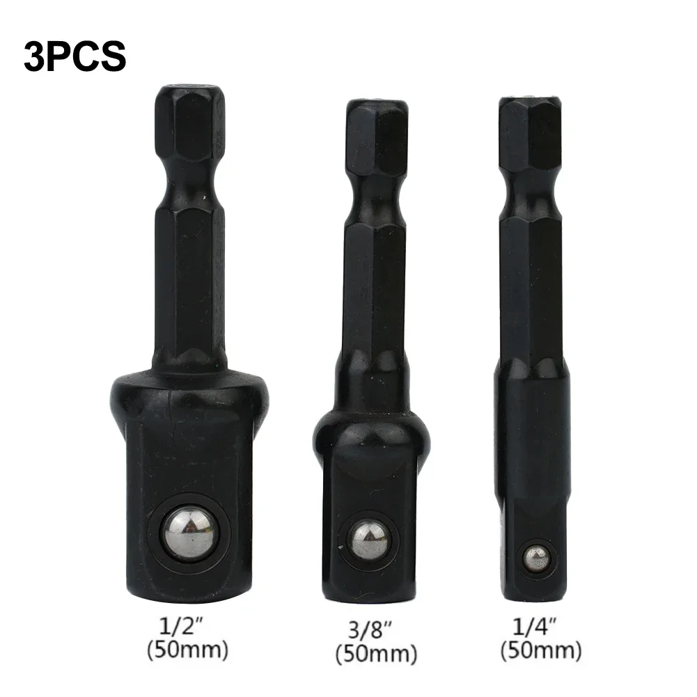 

3pcs Socket Adapter 1/4 3/8 1/2 Inch Nut Driver Sockets Hex Shank Extension Rod Socket Drill Adapter For Driver