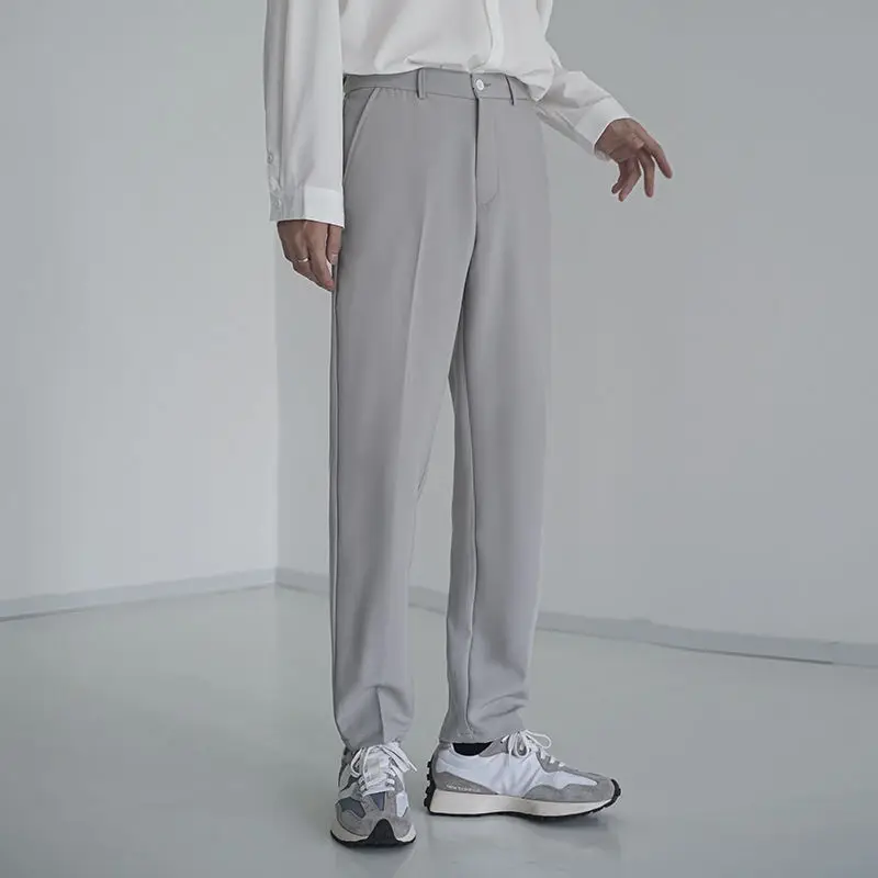 Korean Trend Simplicity Spring Summer New Casual Pants Men\'s Solid Zipper Pockets Fashion Versatile Thin Style Slim Suit Trouser