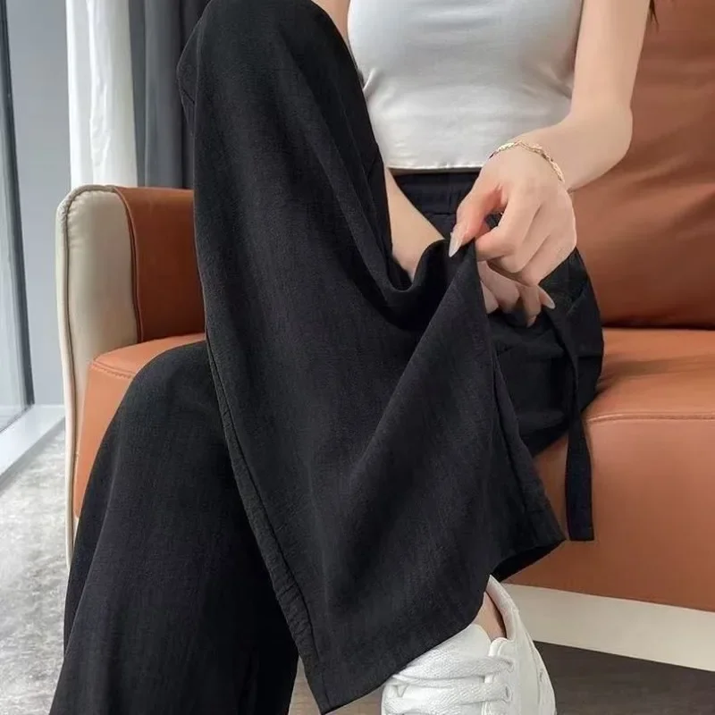 Pantalones de pierna ancha estrechos informales finos de cintura alta para primavera y verano para mujer tienda gran oferta nuevos pantalones de pierna ancha de seda de hielo
