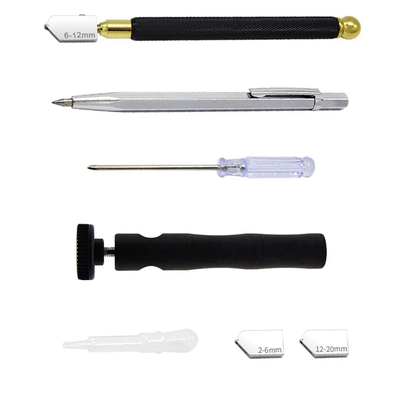 ABKP-Glass Knife Set Oil-Filled Glass Knife Marking Pen Set Black Handle Glass Cutter Head
