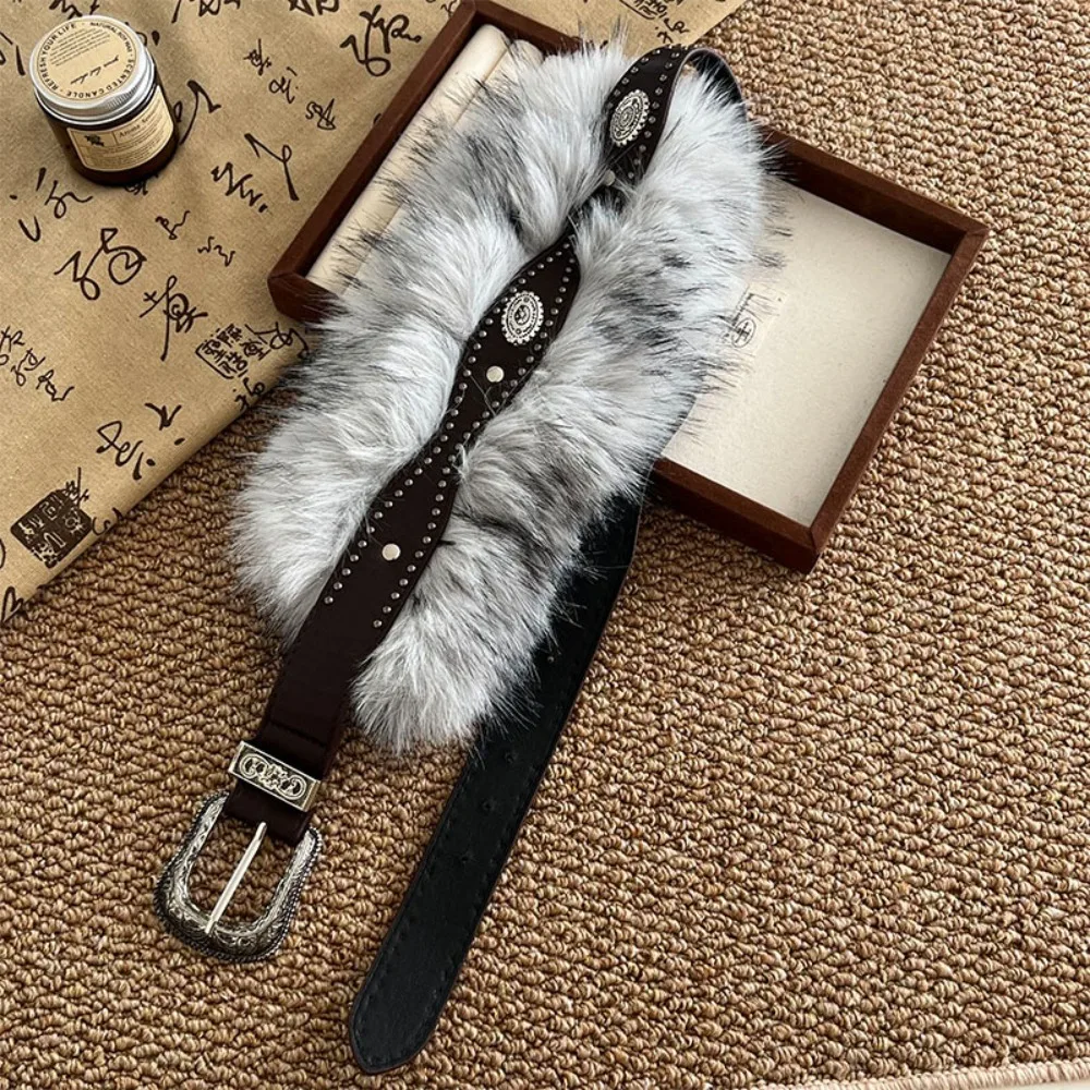 

Simple Spicy Girl Style Leather Fur Belt Retro Punk Furry Waistband Versatile Jeans Decor Y2K Plush Waist Belt Female/Girls