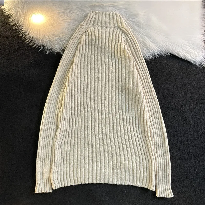 Solid Color Sweater for Boys in Autumn and Winter Thick Semi High Neck Knitted Sweater Loose and Versatile Casual Trend