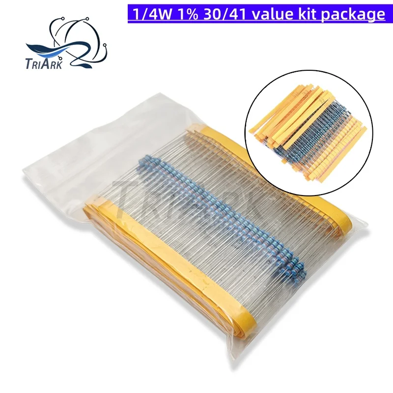 300/600/set 30 Kinds 1/4W 1% Resistance Metal Film Resistor Pack Assorted Kit 10R 1K 10K 100K 1M Resistors 820pcs/set 41values