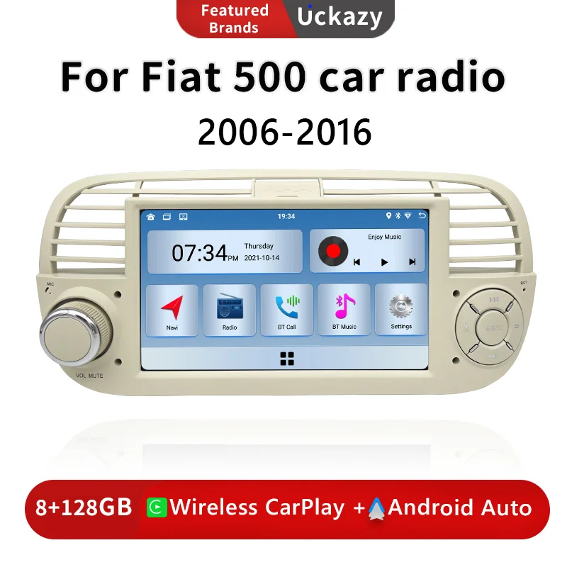 

Беспроводная Автомагнитола CarPlay Android 13 для FIAT 500 2007-2015 аудио стерео GPS мультимедийный плеер DSP WIFI Bluetooth 4G-LTE