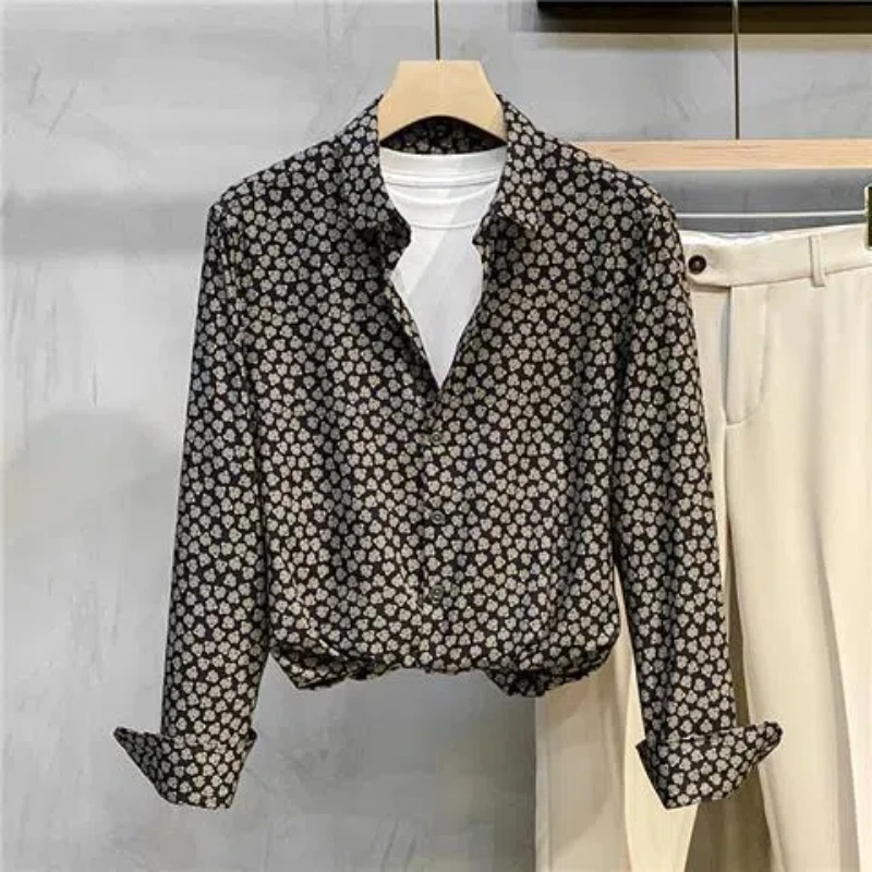 

Spring Autumn New Fashion Turn-down Collar Long Sleeve Printing Polka Dot Blouse Men's Clothing Loose Popularity Korean Shirts