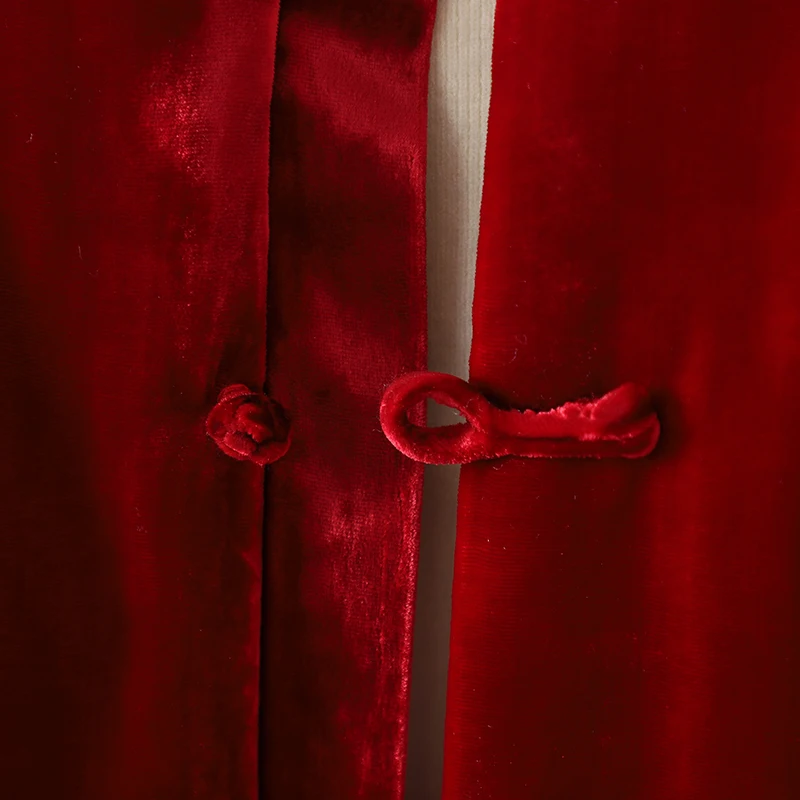 Capodanno Natale Rosso Elegante Capispalla Cappotti Caldo Inverno Stile Cinese Office Lady Solid Piumino Donna Retro Vintage Parka