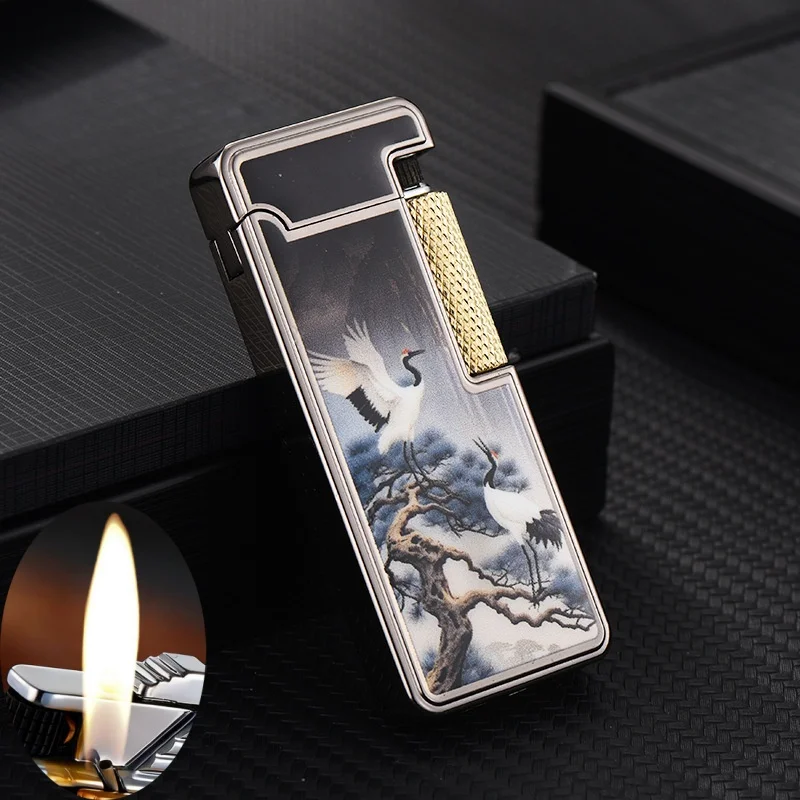 

Retro Sideling Flame Lighter Refillable Butane Lighter Side Slip Grinding Wheel Flint Tobacco Lighter Smoking Accessories