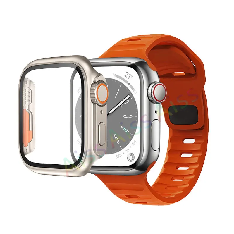 Case+Strap For Apple Watch Band 45mm 44mm 41mm 40mm Silicone Bracelet iWatch 3 4 5 6 SE 7 8 9 38mm 42mm Change To Ultra Case