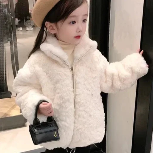 Girls Coat 2026 Autumn And Winter New Children's Clothing Korean Style Baby Thickened Imitation Rex Rabbit Fur Coat Simple