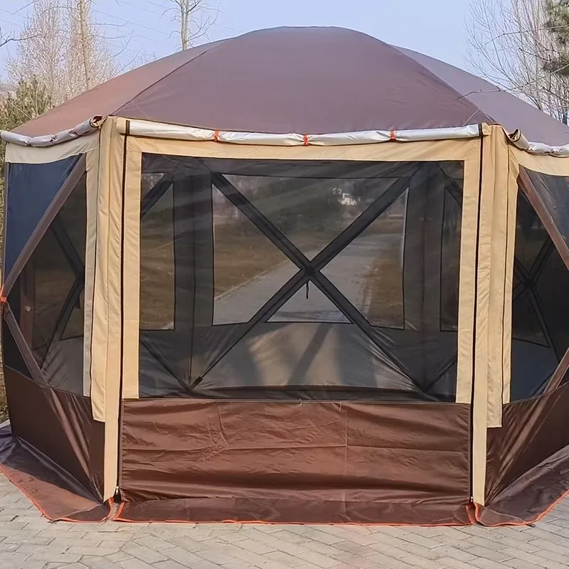 4-6 people family waterproof and windproof pop-up camping tent hexagonal design summer outdoor Oxford fabric tent