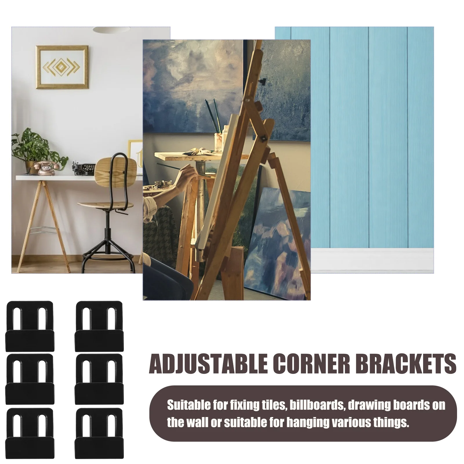 

8 Sets Tile Hangers Stainless Steel Wall Brackets Black Adjustable Hooks Screws Pipes Durable Rustproof Hardware