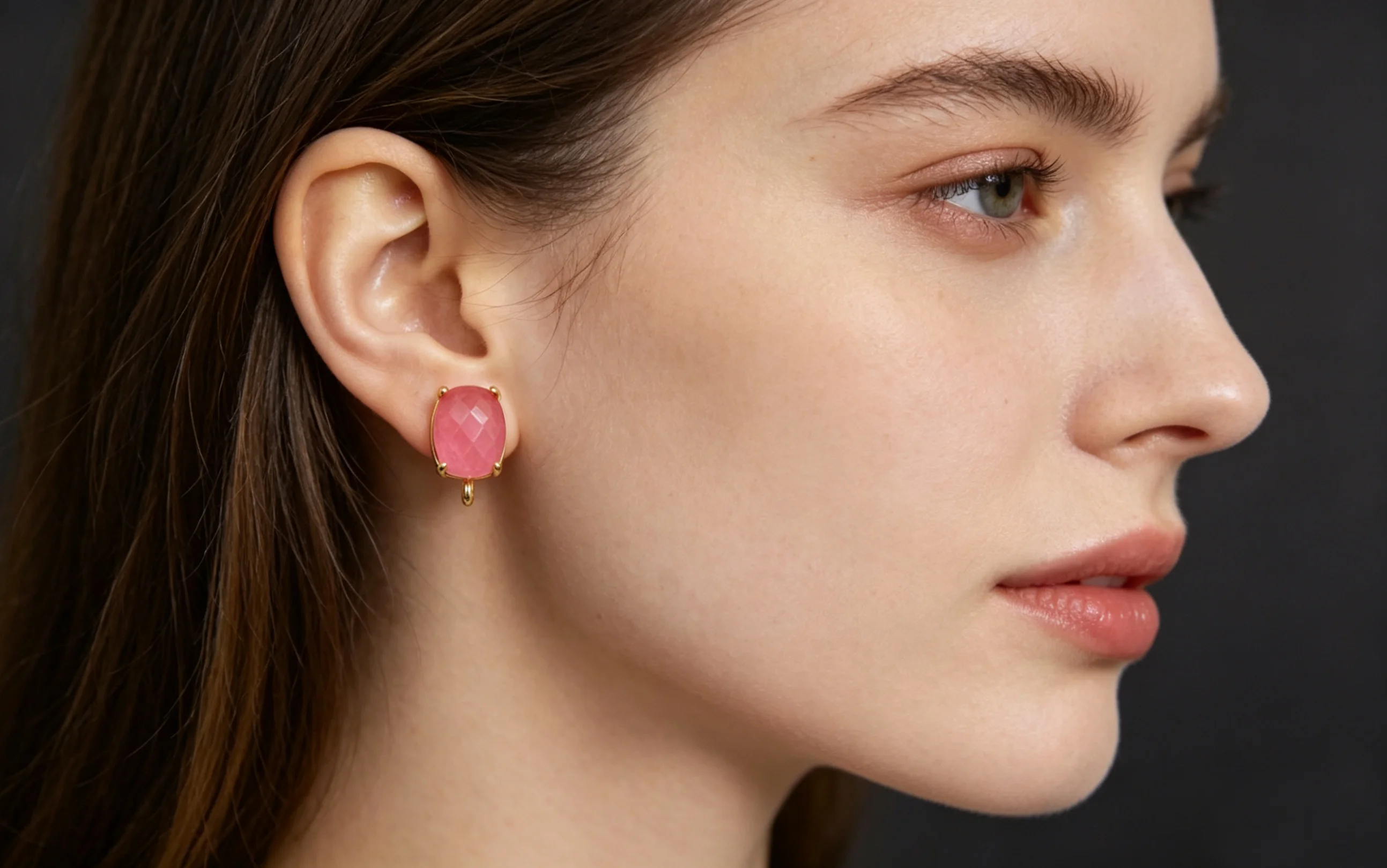 

6pair DIY Earrings Settings Rectangle Colored Stone Ear Post Studs Pink Blue Green Yellow Stone Earring with Open Loop Connector