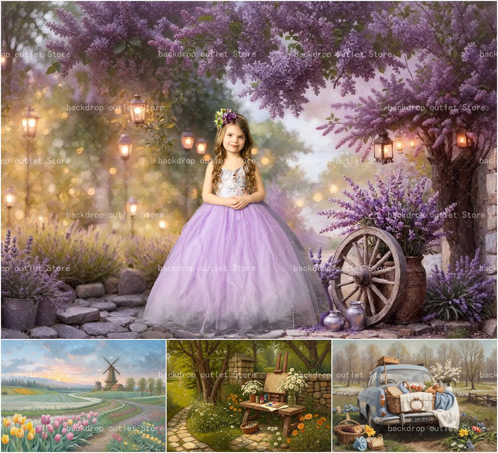 

Фон для фотосъемки Mehofond: Весенняя цветочная улица, ретро-деревенский стиль, декор с автомобилями, для детских и портретных снимков, для фотостудии