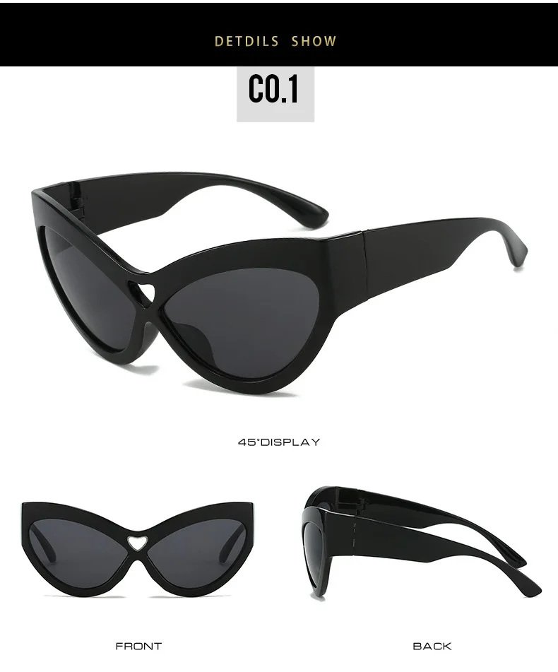 Mode Y2K Cat Eye Sonnenbrille Frauen Retro Große Schmetterling Form Hohl Brillen Shades UV400 Trend Breite Beine Männer Gläser – Detail 10