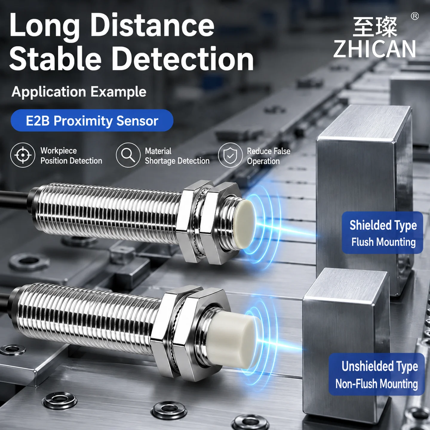 ZHICAN E2B M12 Inductive Proximity Sensor 10mm Long Distance NPN PNP NO NC 3 Wire 24V Metal Detection Switch