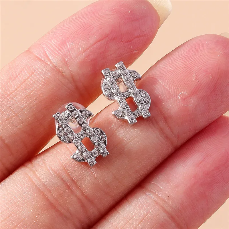 Aihua New Luxury Crystal Dollar Sign Earrings for Women Shiny Rhinestone Money USD $ Stud Earrings Party Jewelry Accessories