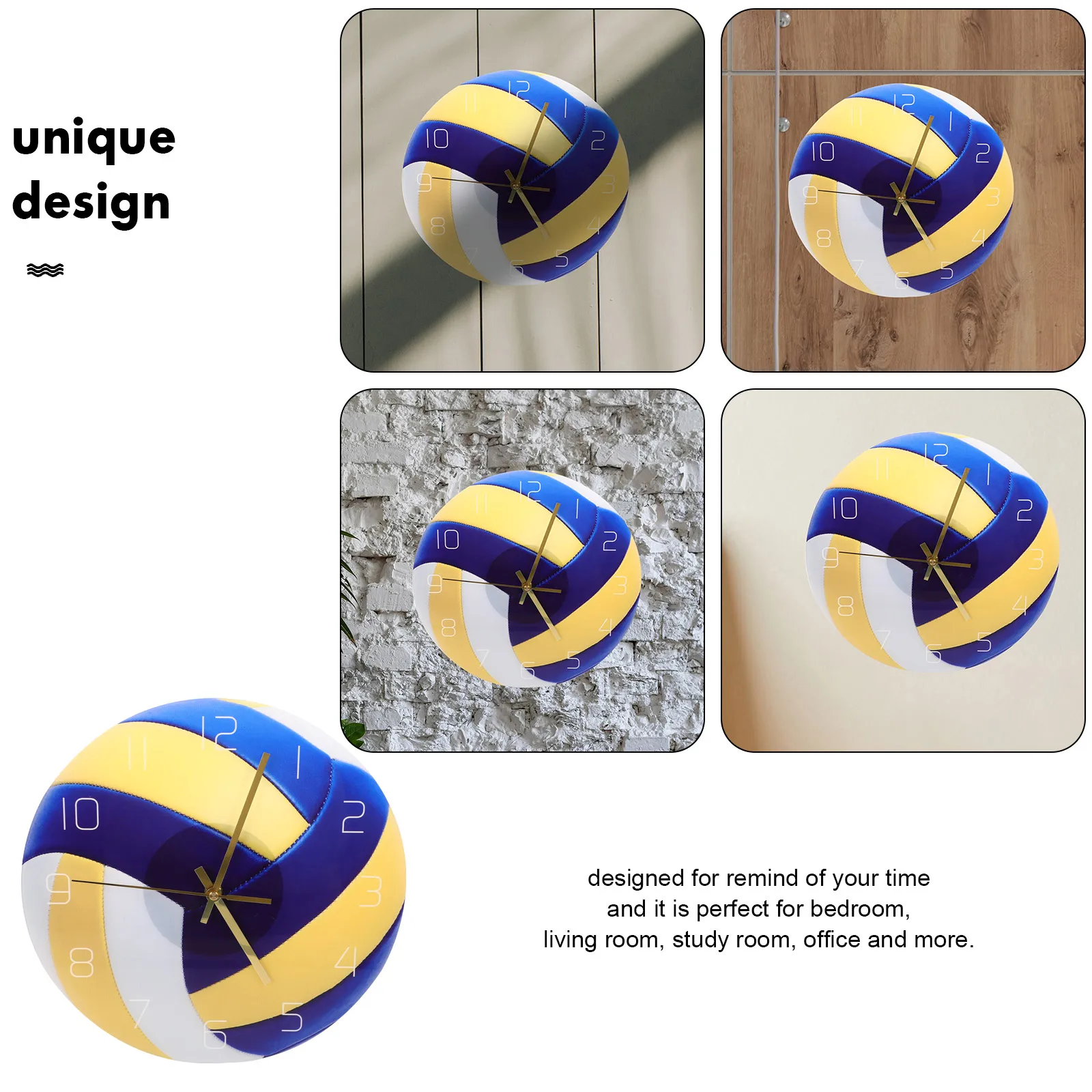 

Volleyball Design Clock Big Arabic Numerals Silent Mute Movement Acrylic Decor For Living Room Bedroom Study Office Home Wall