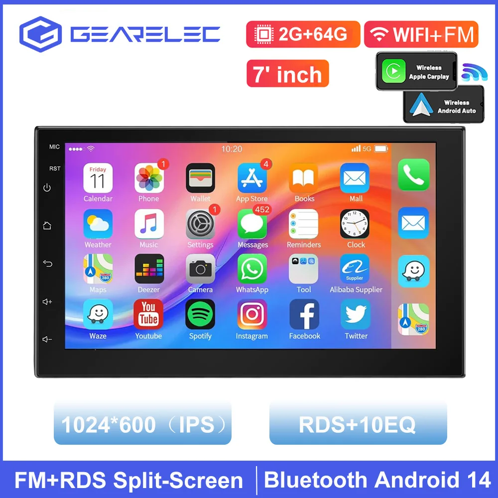 Autoradio 2 Din Multimedia Videospeler Carplay Android Auto Android 13 Universele 7 Inch 2 Din Android Navigatie Auto Stereo