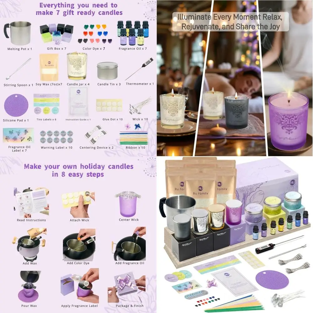 

Candle Making Kit for Adults – DIY Soy Wax Candle Kit with 7 Fragrance Oils, 4 Glass Candle Jars, 3 Tins, Gift Boxes & Ribbons,
