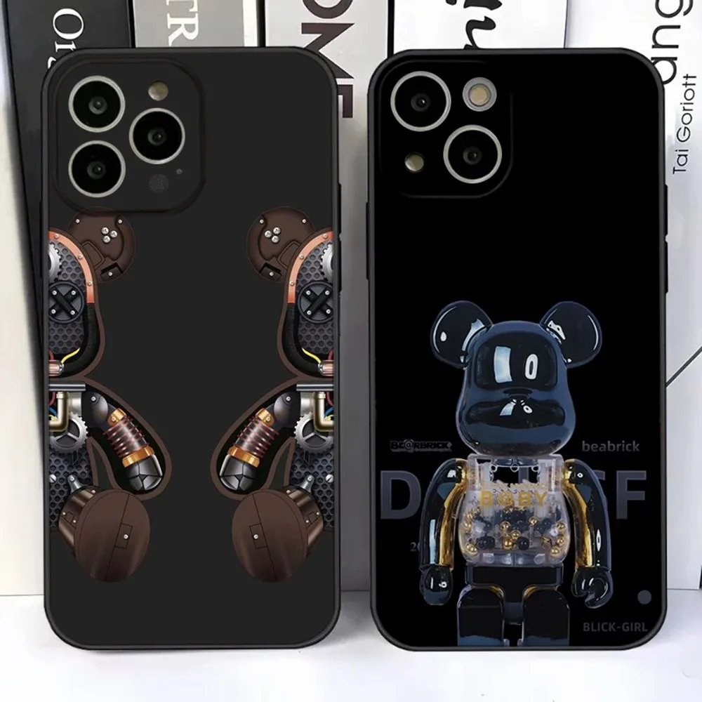 Luxury Bear Brick label Phone Case For iPhone 15,14,13,12,11 Plus,Pro,Max,XR,XS,X,7,8 Plus,SE,Mini Silicone Soft