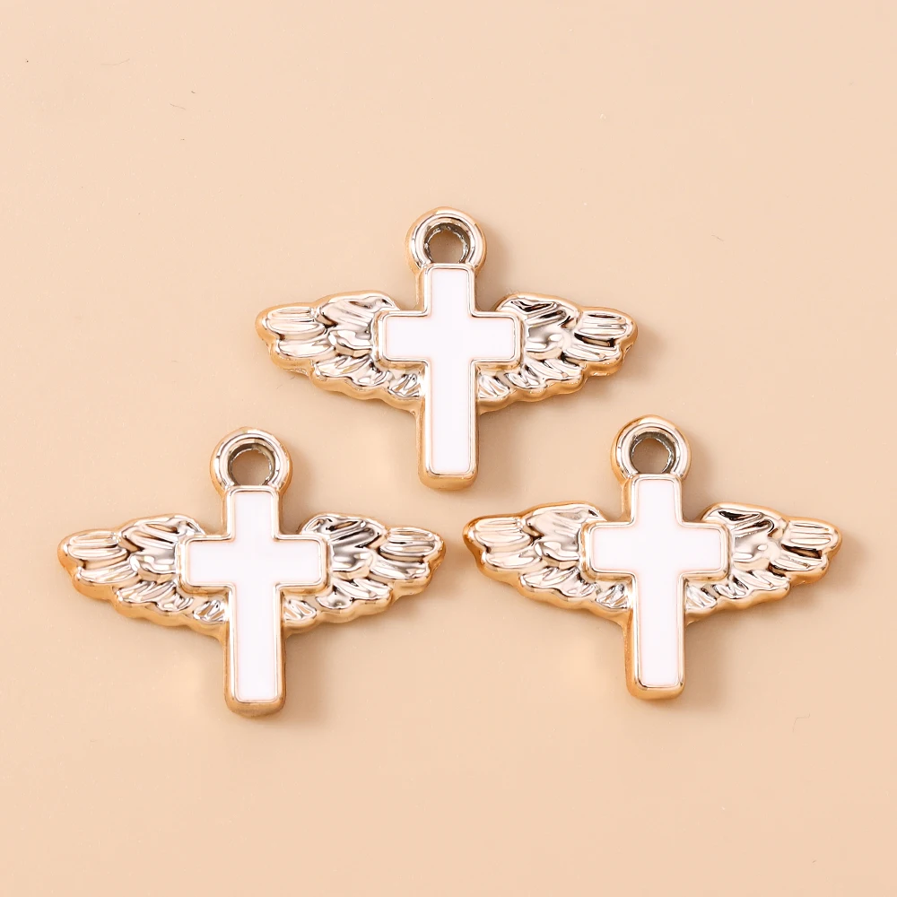 Leslie 10 Stück Emaille Segenflügel Kreuz-Anhänger Perlen für Ohrringe Armband Halskette DIY Schmuckherstellung Handgefertigt – Detail 4