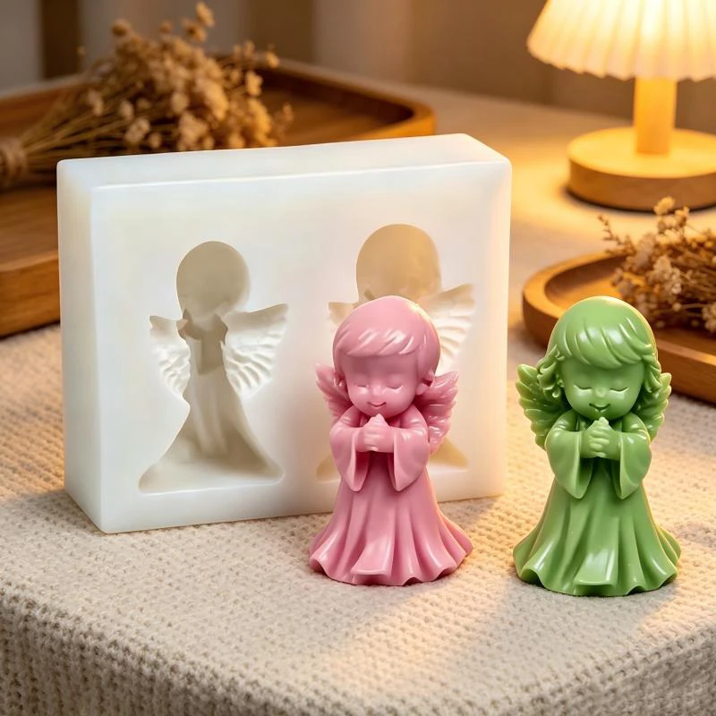 Prayer Boy and Girl Angel Silicone Candle Mold, DIY Cartoon Doll Crafts Gypsum Cement Soap Making Molds, Home Decoration Gifts