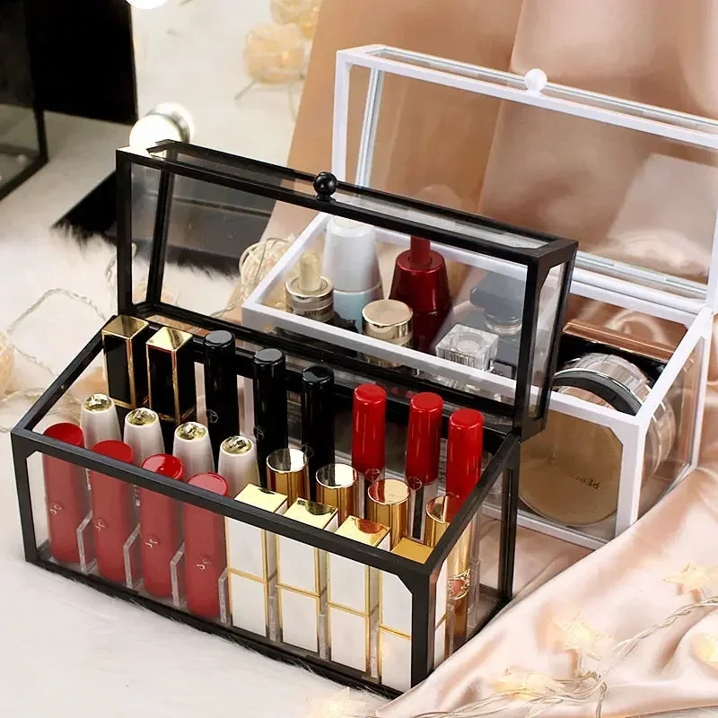 40 Slots Glass Lipstick Holder Dustproof Display Case Beauty Storage Box Luxury Makeup Organizer with Lid