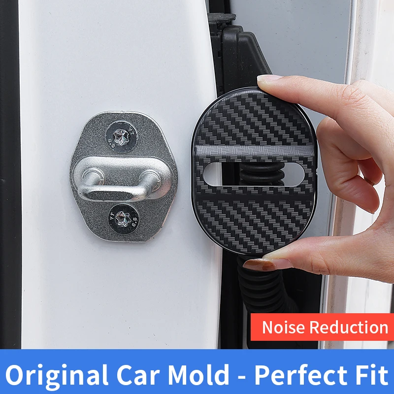 4Pcs Universal Car Door Lock Cover Protectors, Anti-Rust Safety Protective Caps with Carbon Fiber Pattern, Fit for Most Vehicles