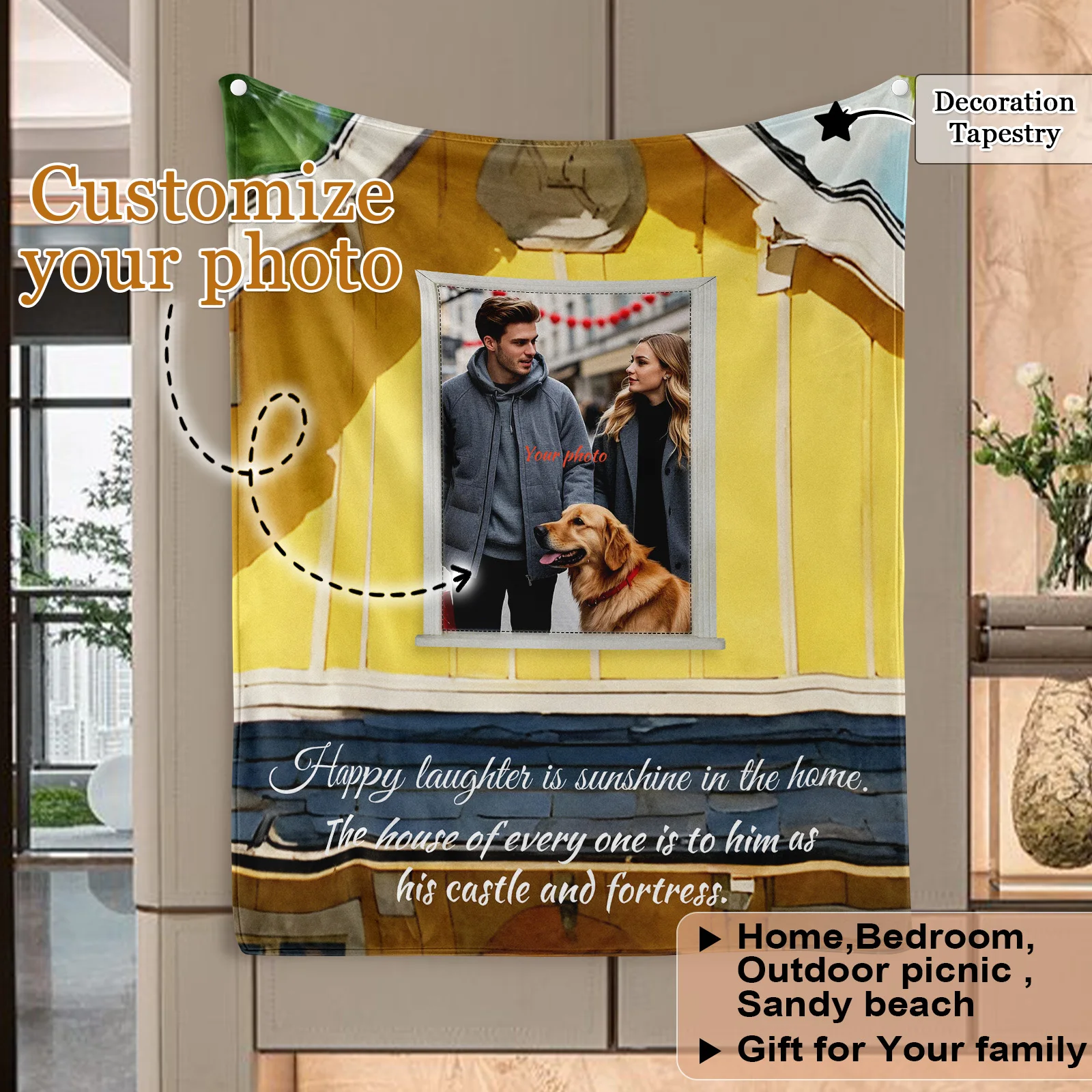 

Happiness Family Custom Photo Tapestry Suitable for Giving To Your Parents Family Home Decoration Warm and Dust-proof Blankets