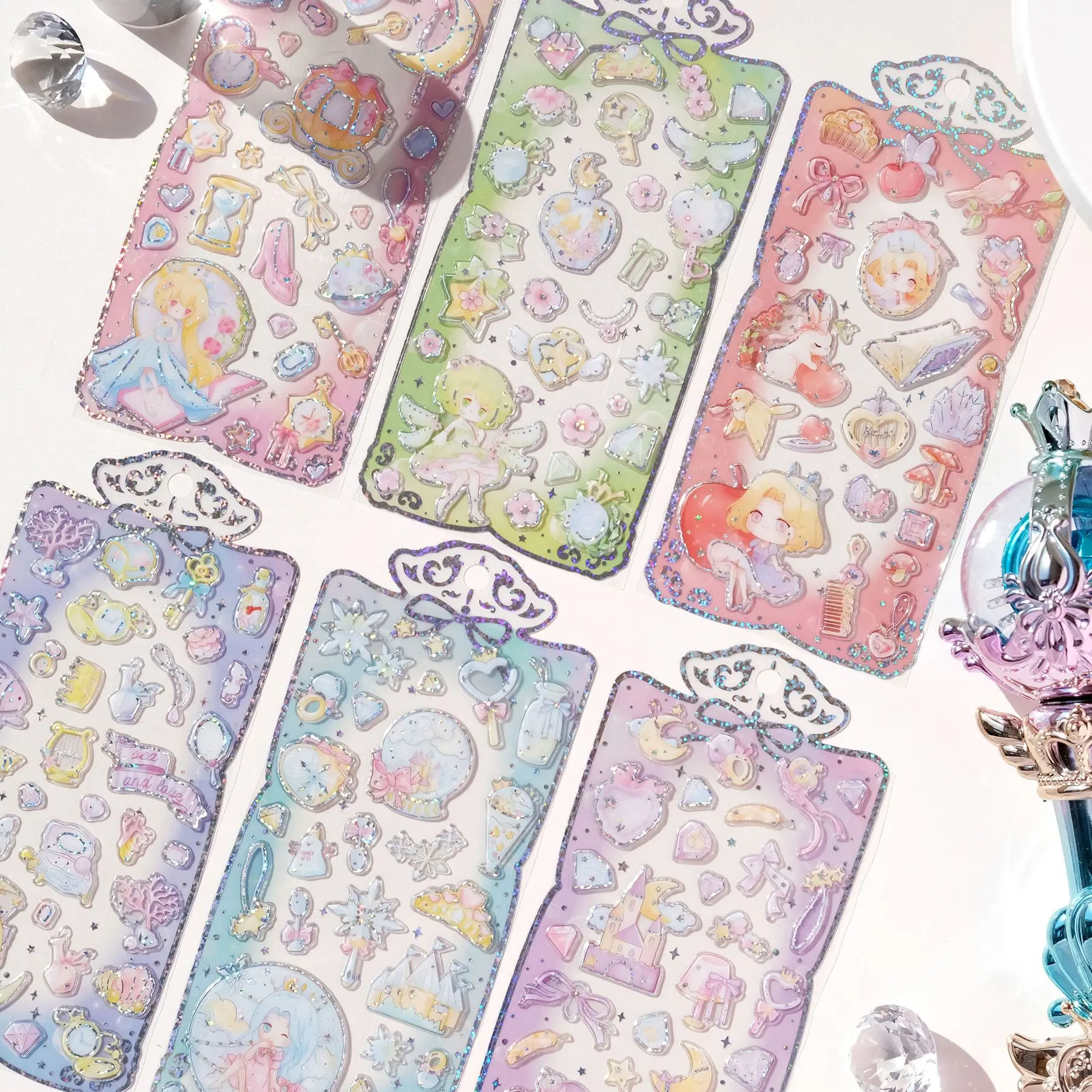 3D Cute Princess Pink Stickers Phone Diary Planner Deco Transparent Crystal Scrapbook Sticker Junk Journal DIY Craft Supplies