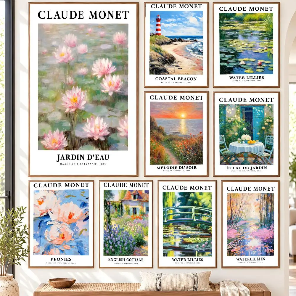Monet Impressionist Garden & Waterscape Collection Poster Self Adhesive Matte Wall Art Removable Home Room Decoration