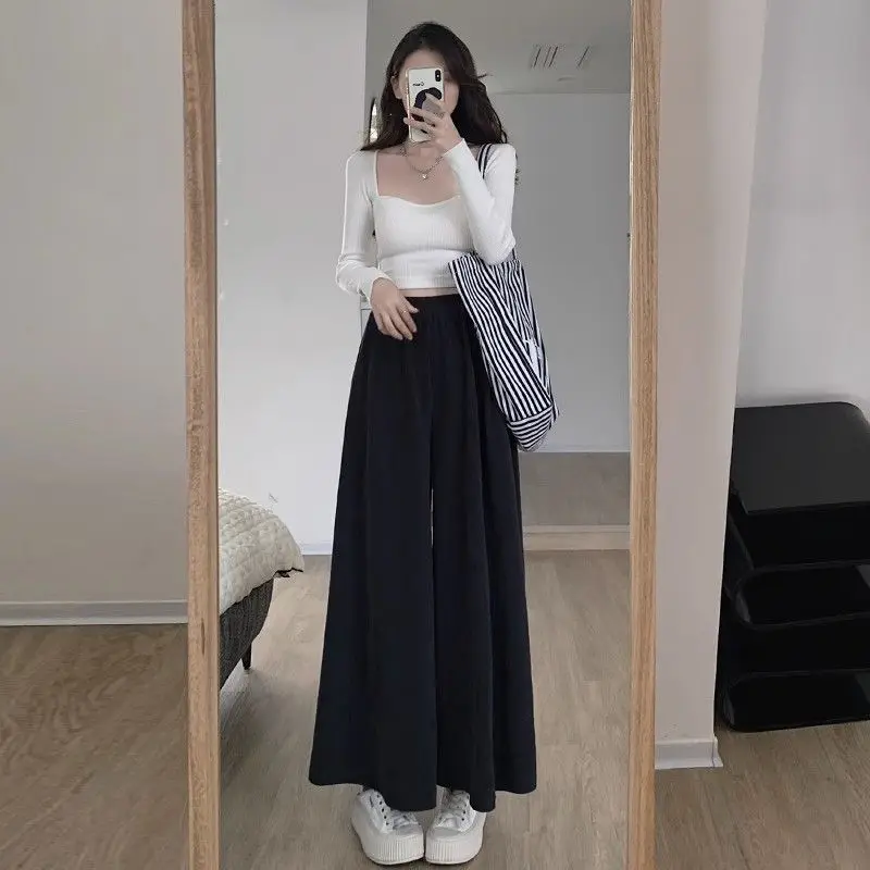 Pants Women Spring Girls Loose Pleated Solid Causal Simple Elastic Waist Slender Korean Fashion Retro Warm Oversize Drape S-5XL