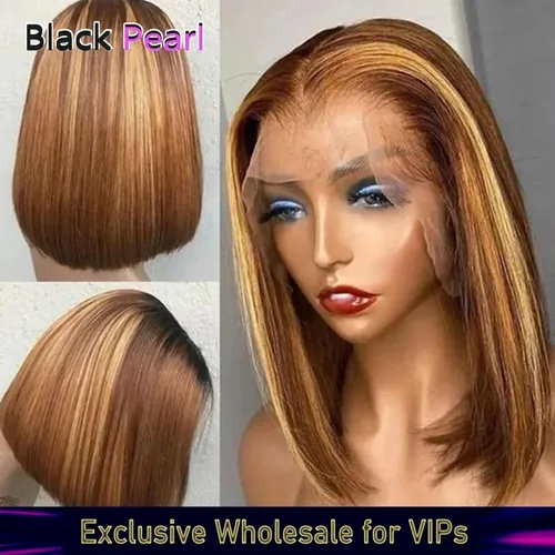 Imagen 1 del producto Pelucas delanteras de encaje peruano P4/27 Bob pelucas de cabello humano 100% pelucas de encaje Bob para mujeres peluca con cierre de encaje recto Rubio degradado