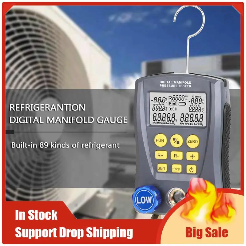 

Pressure Gauge Refrigeration Digital Vacuum Pressure Manifold Tester Meter HVAC Temperature Tester Gauge Meter Durable