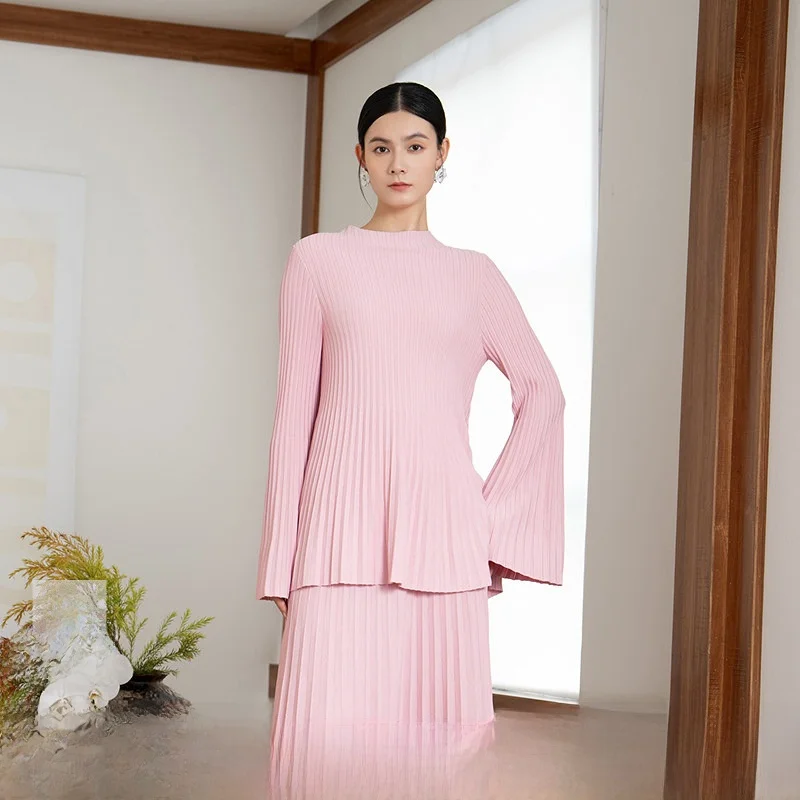 

Living on the Left Women's Long Sve Knitted Sweater Ele Vintage Multi-Color 3D Pleated Knitwear Sli Winter Top