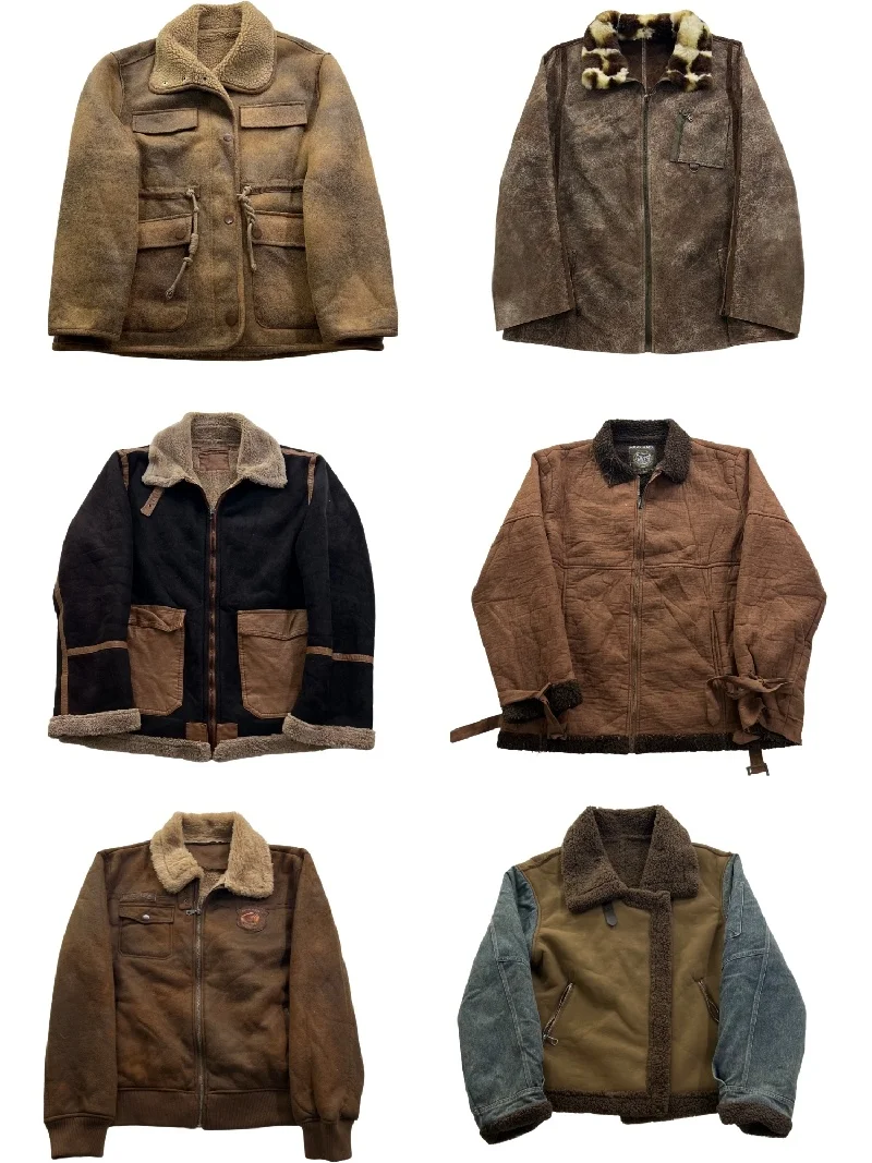 

Vintage American Retro Wool And Leather Workwear Jaet Autumn Winter Outerwear T76 Vintage Sle Long Sve Zipper Closure