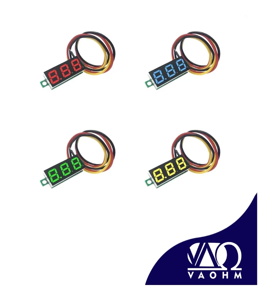 0.28 Inch 3-Wire Adjustable Voltmeter DC 0V-100V Blue Green Red Yellow Digital LED Display