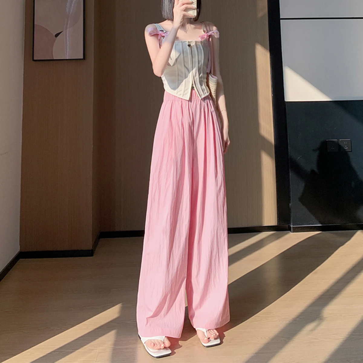

2026 Loose Fit Lounge Pants High Waist Flowy Trousers Women Soft Stretchy 6 Colors Japanese Style Streetwear