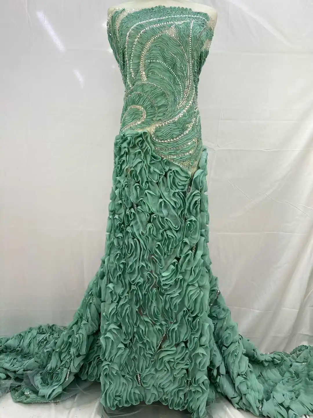 African Beaded Pearls Lace Fabric Embroidery French Sequins Lace Fabric Nigerian Tulle Laces Sequence Lace For Sewing