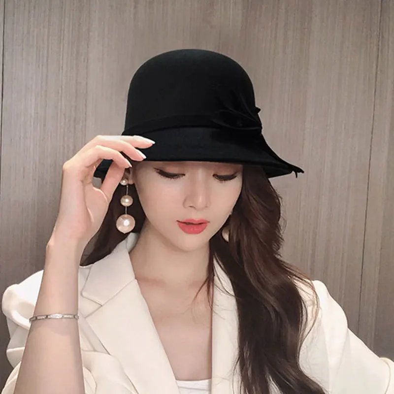 Women\'s hat Fedora Hat For Women Temperament Elegant Church 2022 Autumn Winter Women\'s Bow Hat High Quality Top Hat Wedding