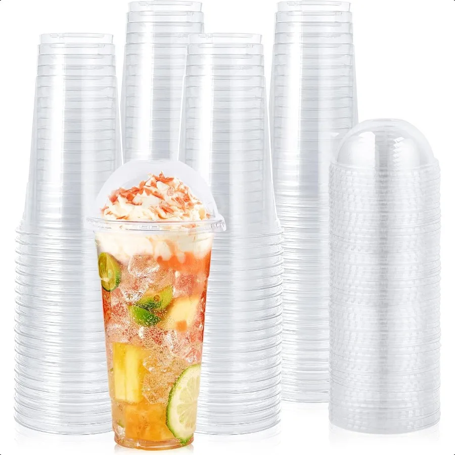 

60 Sets 24 oz Clear Plastic Cups with Dome Lids for Ice Coffee Smoothie Bubble Boba Drinking Parfait Cups
